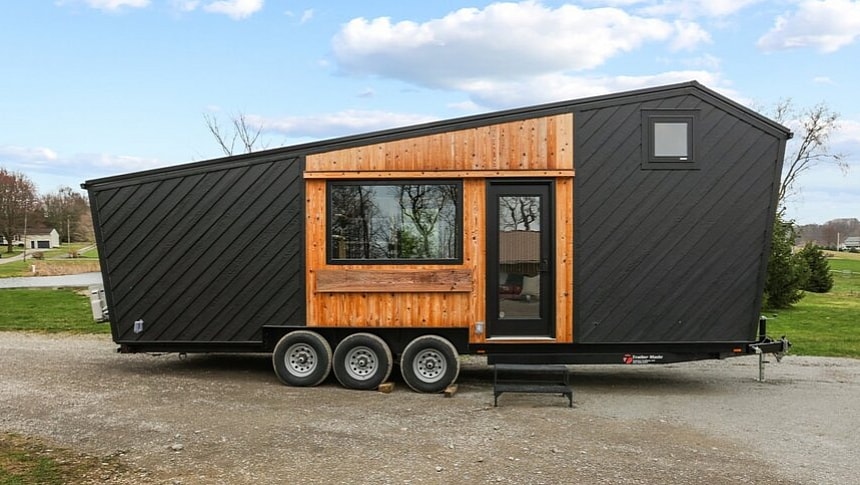 Unique tiny house features in a modern mobile design with a sleek exterior
