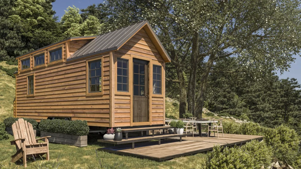 Rustic Wooden Tiny House with Outdoor Deck Charming wooden tiny house with front porch and outdoor seating – tiny house news highlight
