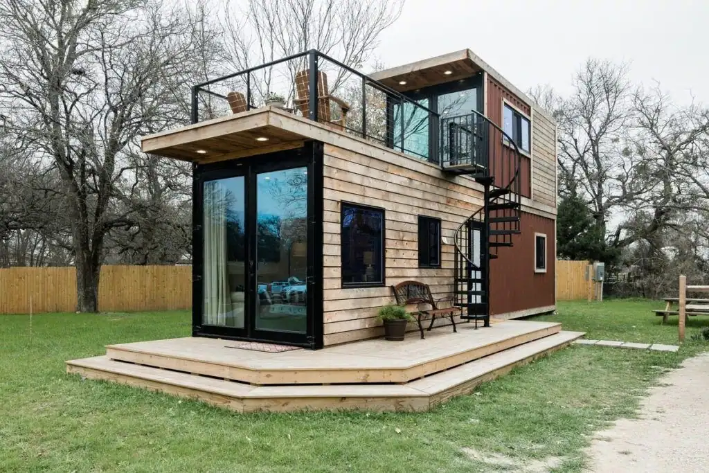 tiny home builder project with two-story modern layout