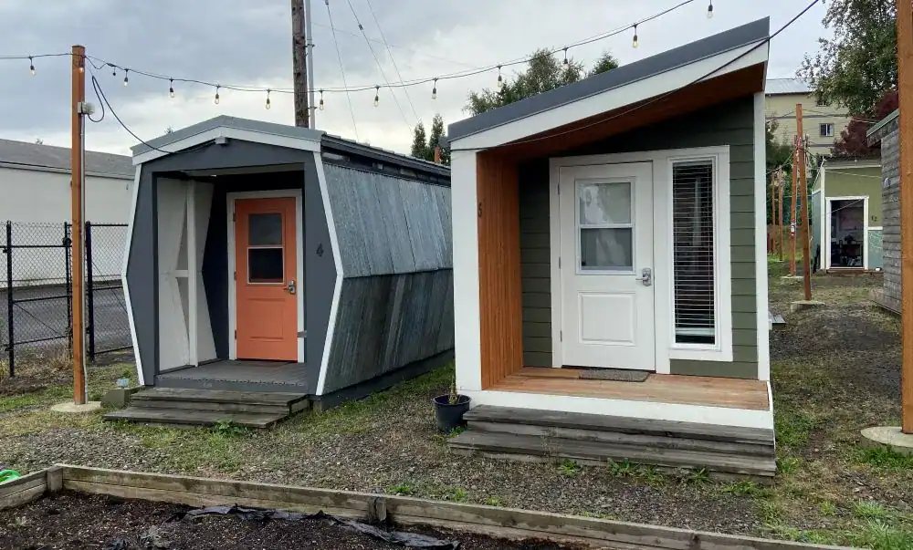 Primepath tiny home village with vibrant exteriors