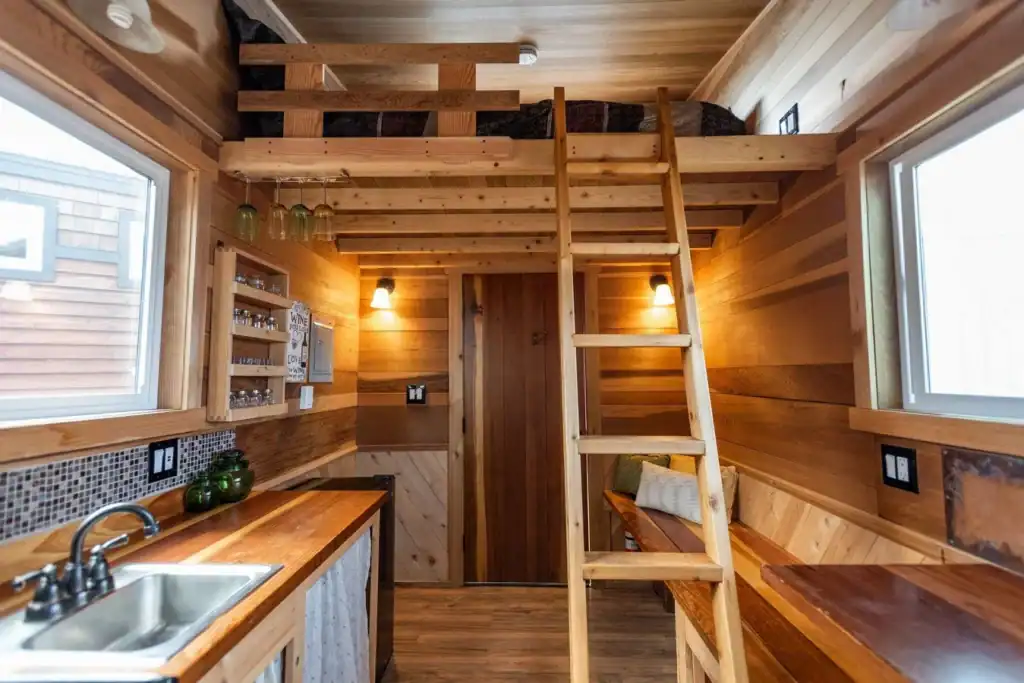 Warm wooden interior built by one of the best tiny home manufacturers in the USA 2025.
