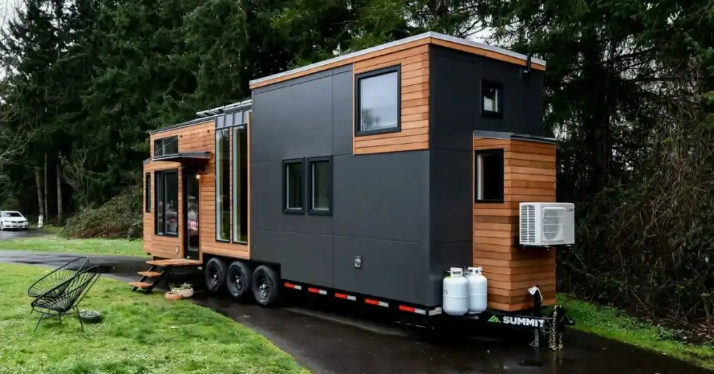 Modern tiny home builders design sleek, mobile tiny houses with contemporary materials.